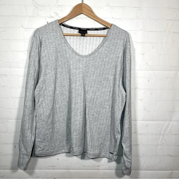 Tahari Scoop Neck Ribbed Top Womens Size XL Gray Long Sleeve Pullover Knit - Picture 1 of 10